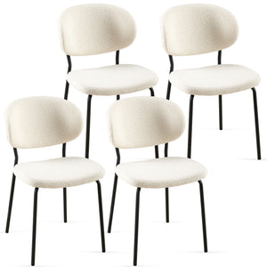 English Elm Beige Boucle Dining Chairs Set Of 4 - Mid-Century Modern Comfort With Curved Backrest & Metal Legs W1164P195038