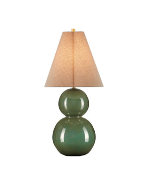 Currey & Company Kindred Table Lamp: Stunning Double Orb Design In Dark Green Glaze With Unique Clover Shade, 34.5" Tall Green Ceramic 6000-1041-currey-company