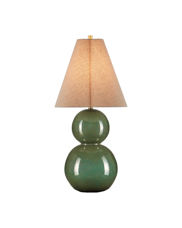 Currey & Company Kindred Table Lamp: Stunning Double Orb Design In Dark Green Glaze With Unique Clover Shade, 34.5" Tall Green Ceramic 6000-1041-currey-company