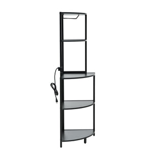 English Elm 5 5 Tier Corner Shelf LED with USB Plug, Black Metal+MDF Tall Narrow Standing Shelf for Corners W420P207358