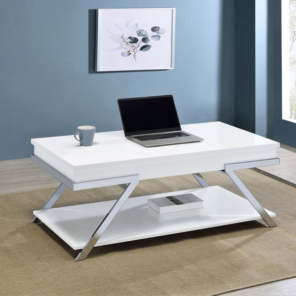 English Elm Fletcher Lacquered High Gloss Coffee Table with Open Shelf for Modern Living Rooms B062P447812