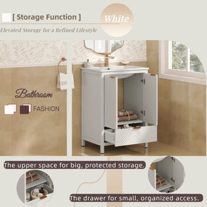 English Elm Christopher Knight Home® - 24 24-Inch Bathroom Vanity with Ceramic Sink, Textured Panels, Soft-Close Drawer & Large Storage White N817P339017K
