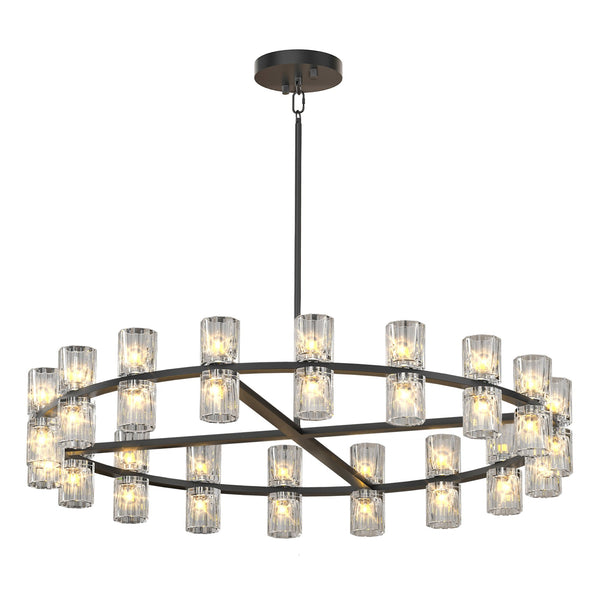 English Elm 36 Double Crystal Ring LED Chandelier – 36" Modern Luxury Ceiling Light with Faceted Acrylic Edges W2312P368692