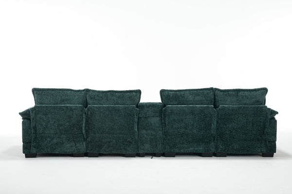 English Elm Modern U-Shaped Sofa With Console, Usb Ports & Cupholders – 6-Seat Chenille Sleeper Couch In Green W2100S00279