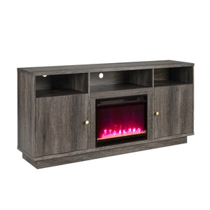English Elm Ambrogio 70 Inch Electric Fireplace Tv Stand with Led Shelves and Cabinet Storage Gray B2749P413271