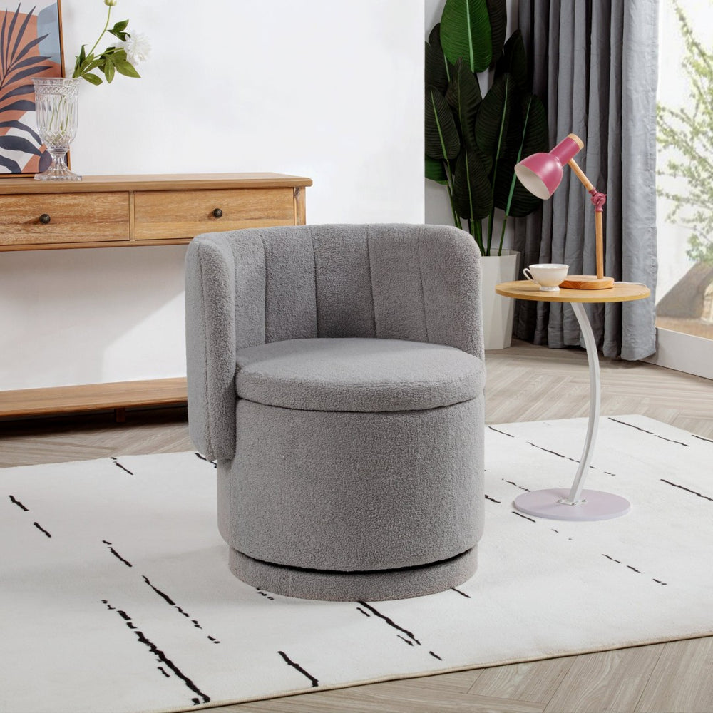 English Elm 360 Swivel Accent Chair with Hidden Base Storage Plush Upholstered Bedroom Seat Gray W1716P196474