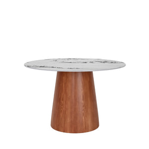 English Elm Small Round Pedestal Dining Table For 2-4 People - Elegant White & Black Design, Durable Stone Top T3833S00038-GIGA