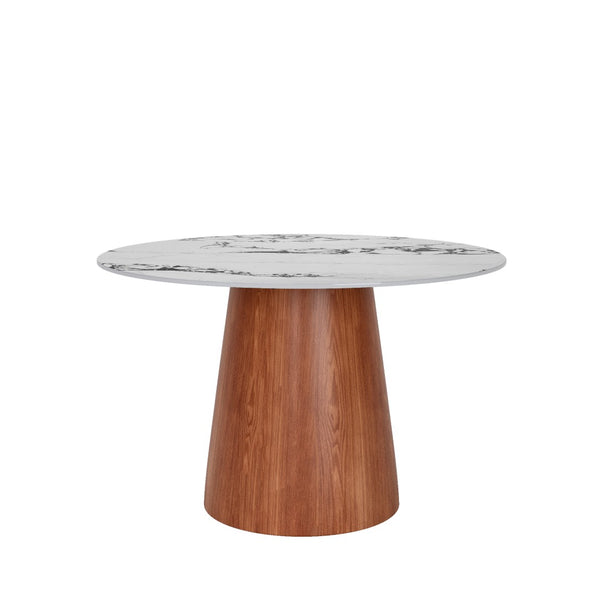 English Elm Small Round Pedestal Dining Table For 2-4 People - Elegant White & Black Design, Durable Stone Top T3833S00038-GIGA