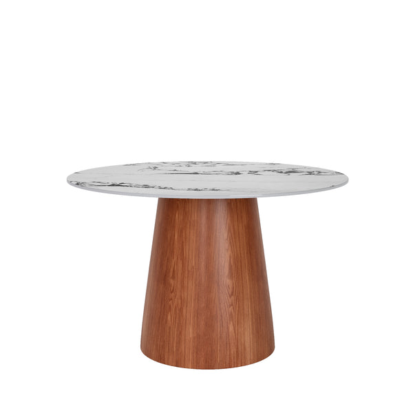 English Elm Small Round Solid Wood Pedestal Dining Table with Sintered Stone Top, Durable Family-Friendly Design T3833S00038 T3833S00038