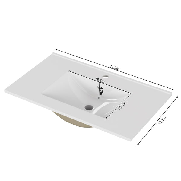 English Elm 32-inch Ceramic Drop-in Bathroom Sink Glossy Rectangular Basin for Modern Vanity W3151P264909