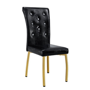 English Elm Set of 4 Glam Faux Leather Dining Chairs with Crystal Buckle and Gold Tone Legs Black+Gold W3226P311061