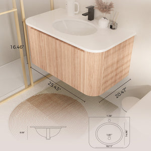 English Elm Arcora 36 Inch Wall Mounted Floating Bathroom Vanity With Curved Sink, Soft Close Drawer & Modern Design W3235P336190