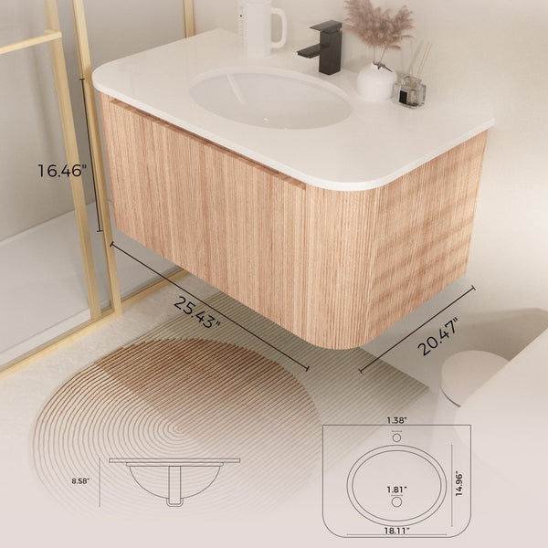 English Elm Arcora 36 Inch Wall Mounted Floating Bathroom Vanity With Curved Sink, Soft Close Drawer & Modern Design W3235P336190