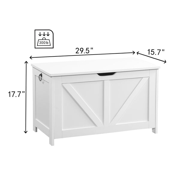 English Elm Storage Bench with Hinged Lid White Retro Box Organizer for Entryway or Bedroom Foot W3151P449053