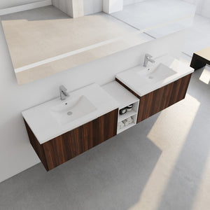 English Elm 84 Inch Wall Mounted Vanity with Dual Resin Sinks, Soft Close Doors, Metal Handles, Ample Storage Space California Walnut W999S00191