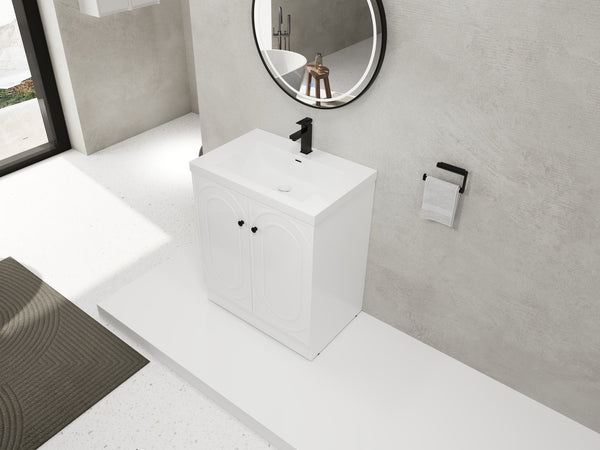 English Elm 30" Modern Freestanding Bathroom Vanity with Resin Sink, Soft-Close Doors, Adjustable Shelf, Durable Plywood Finish White W999S00271
