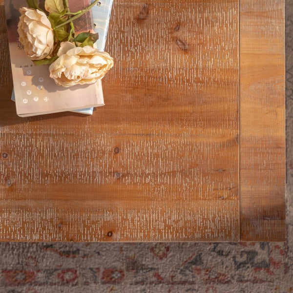 English Elm Solid Wood Rectangular Coffee Table - Rustic 2-Tier Design With Storage Shelf For Living Room Charm W3158P297407-GIGA