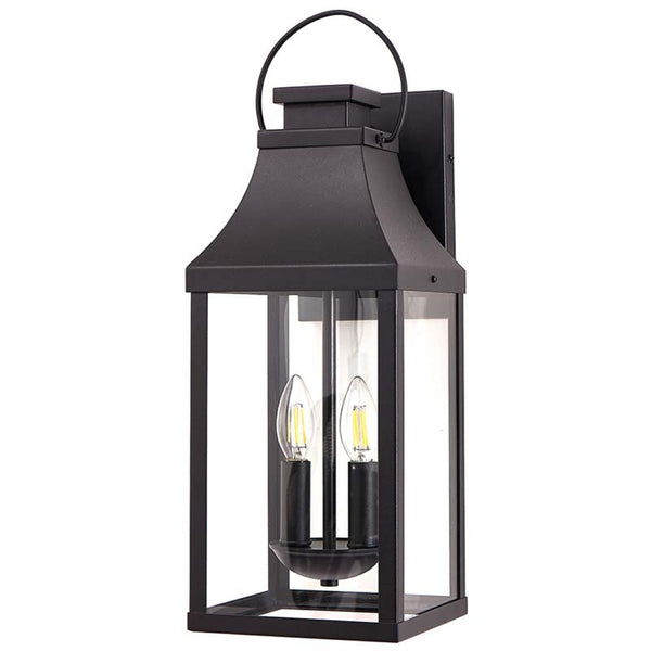 English Elm 20'' Matte Black Lantern Wall Sconce 2-light Outdoor Fixture for Porch Garage Entryway W1340P379244