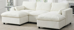 English Elm [video]86.5'' Chenille U-shaped Sectional with Dual Ottomans and Storage Pockets for Living Rooms White N723S7723A