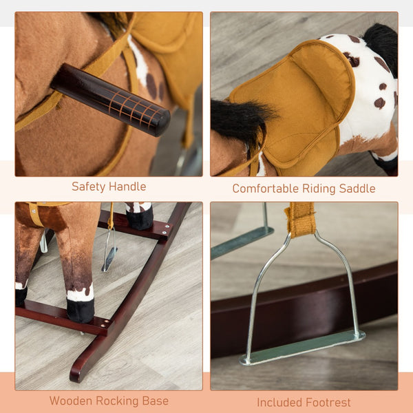 English Elm Qaba Plush Rocking Horse with Metal Frame Interactive Sounds for Kids Playroom W2225P200760
