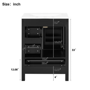 English Elm Modern 24 Inch Bathroom Vanity Solid Wood Cabinet with Ceramic Sink and Soft Close Storage Black N729P292859B