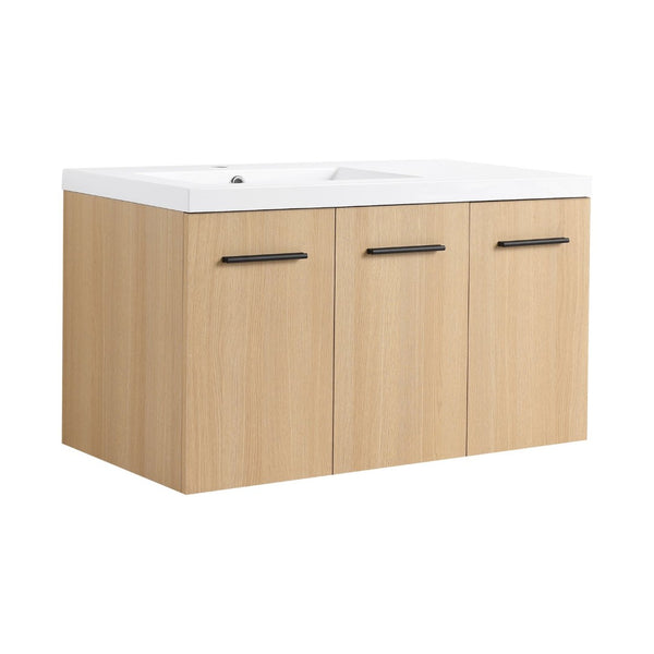 English Elm 36" Floating Bathroom Vanity Light Oak Modular Cabinet with Gel Coat Integrated Sink W3450S00076