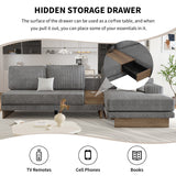 English Elm 114" L-Shaped Sofa Sectional Sofa With Two Usb Ports and Two Power Sockets, A Storage Drawer and A Reversible Chaise Lounge For Living Room, Grey