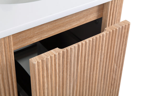 English Elm Arcora 24 Inch Curved Wall-Mount Bathroom Vanity with Integrated Cultured Marble Sink, Soft-Close Drawer, Natural Wood Texture W3235P336171
