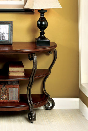 English Elm Traditional Ornate Brown Cherry Sofa Table 48"L with Scroll Metal Legs Open Shelf Classic Accent Furniture B011P404306