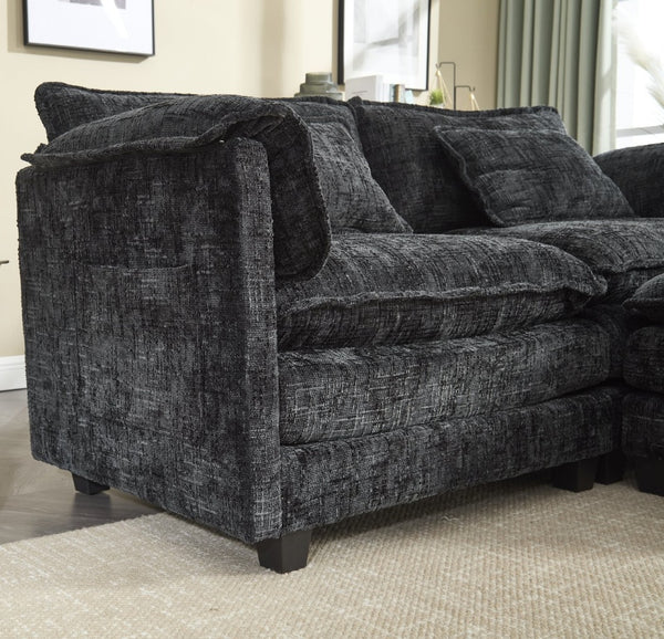 English Elm United Cozy Chenille Sofa For Two With Detachable Armrests, Foot Stools, And Handy Side Pockets W1568S00143-GIGA