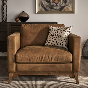 Nicolet Tan Leather Look Accent Chair with Tapered Oak Legs for Living Room