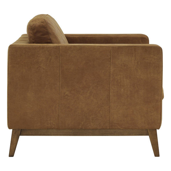 Nicolet Tan Leather Look Accent Chair with Tapered Oak Legs for Living Room
