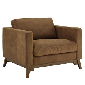 Nicolet Tan Leather Look Accent Chair with Tapered Oak Legs for Living Room