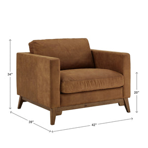 Nicolet Tan Leather Look Accent Chair with Tapered Oak Legs for Living Room
