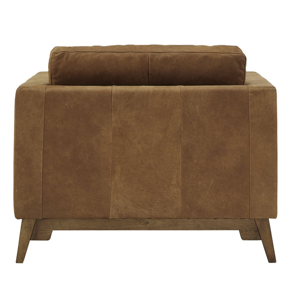 Nicolet Tan Leather Look Accent Chair with Tapered Oak Legs for Living Room