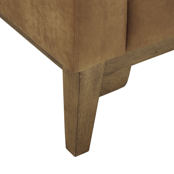 Nicolet Tan Leather Look Accent Chair with Tapered Oak Legs for Living Room