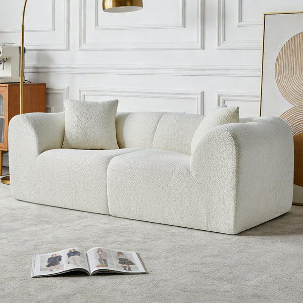 English Elm Modern Velvet Two Seat Loveseat with Pillows Compact Upholstered Sofa for Apartment Beige W1765P349639
