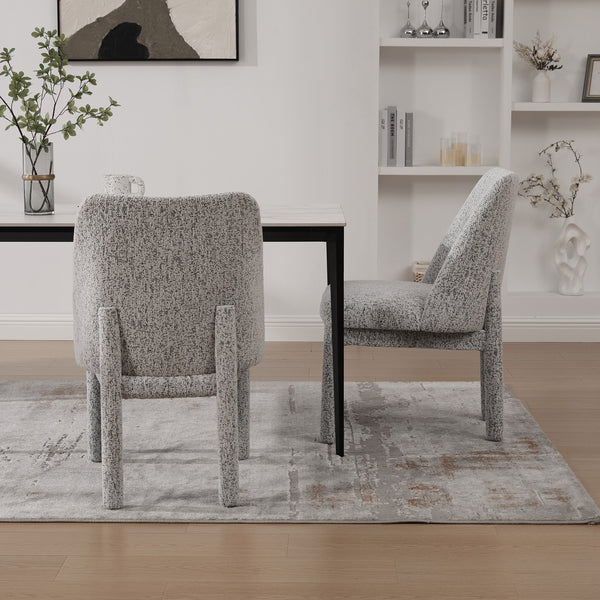 English Elm 21.46" Modern Minimalist Chenille Dining Chair Set of 2 with Rubberwood Legs, Curved High Back Comfort White+Black W3189P351395