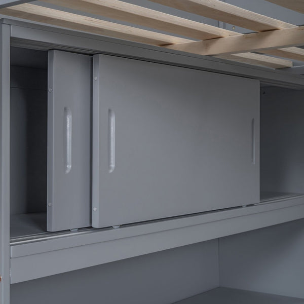 English Elm Full Size Loft Bed with Built-in Desk and Shelving for Kids or Teen Bedrooms LT000802AAE