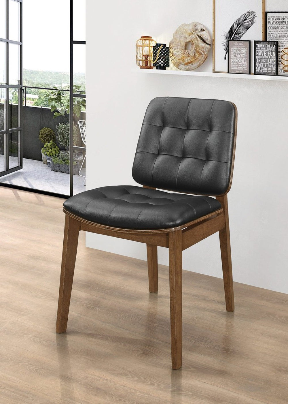 English Elm Set Of 2 Black Tufted Leatherette Dining Chairs With Walnut Finish – Modern Comfort & Style B016P369240-GIGA