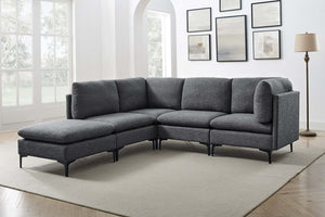 English Elm Linen Upholstered Modular Sectional Sofa with Tall Black Metal Legs for Living Room Dark Gray B2748S00111