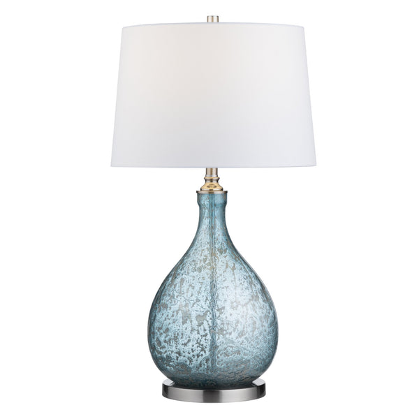 Crestview Collection 32.25"H Glass & Metal Table Lamp - Modern Blue Base, Sleek Silver Accents, White Shade For Elegance   Cvazbs122
