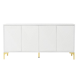 English Elm Buffet Modern White Sideboard Cabinet with Carved Doors, 4 Adjustable Shelves, 220lb Top Load W2696P279968