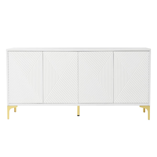 English Elm Buffet Modern White Sideboard Cabinet with Carved Doors, 4 Adjustable Shelves, 220lb Top Load W2696P279968