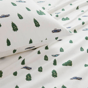 English Elm 4 Pcs Queen Sheet Set - Cozy Cotton Flannel With Charming Green Trees & Trucks Print For Comfort B035P319768