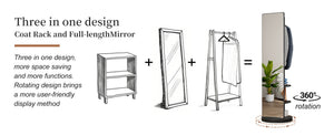 English Elm 360° Swivel Full Length Mirror with Coat Hooks Solid Rubberwood Frame Bedroom Entryway W2987P225480