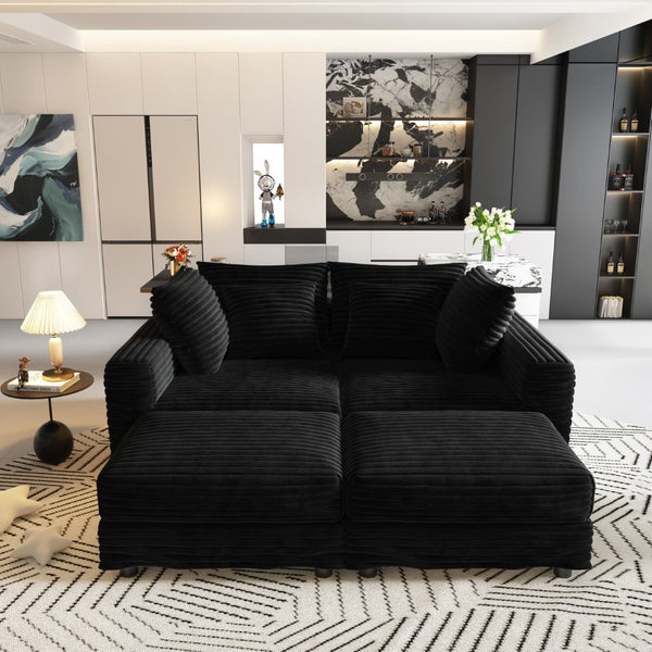 English Elm 102.4 Inch Plush Corduroy Cloud Sofa Deep Seat Four Person Convertible Lounge for Living Room Black W1885S00282