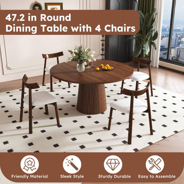 English Elm Retractable Rock Slab Dining Set with Leather Wrapped Base for Compact Apartments Walnut W2700S00126