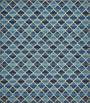 Unique Loom Outdoor Trellis Eden Trellis Machine Made Plaid Rug Blue, Beige/Navy Blue 10' 0" x 12' 0"