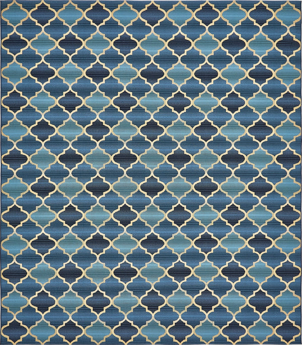 Unique Loom Outdoor Trellis Eden Trellis Machine Made Plaid Rug Blue, Beige/Navy Blue 10' 0" x 12' 0"